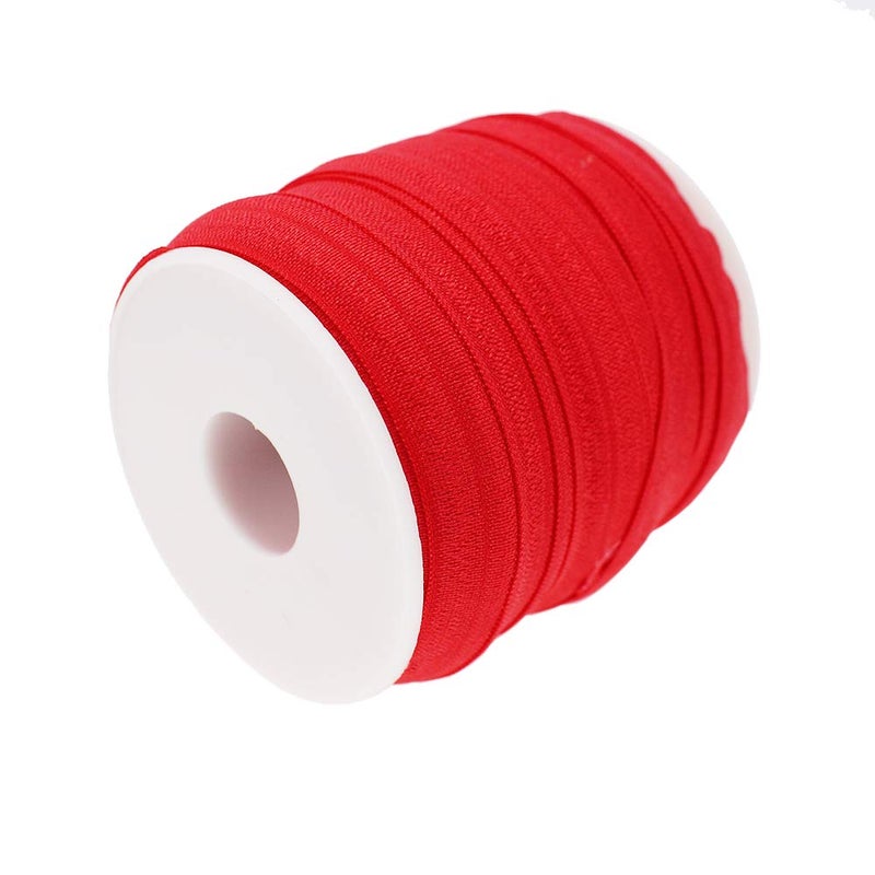 PAMIR TONG 25 Yards 5/8'' Fold Over Elastic FOE Headband Baby Hairbow Soft Foldover Elastic Binding Webbing Tape Craft Sewing (Red) - Image 2